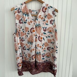 Violet & Claire Floral Blouse Size Large Teal and Orange